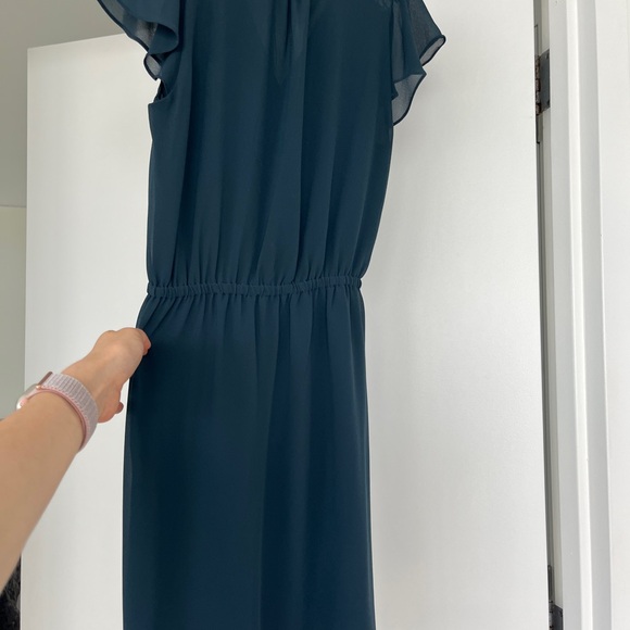 H&M Pintuck Flutter Sleeve Tie Waist Navy Chiffon Dress XXS - Picture 7 of 9